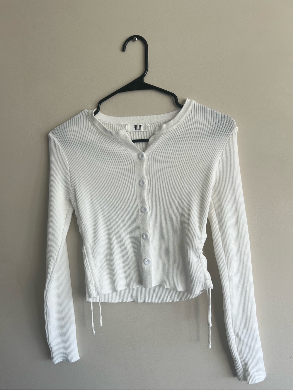 Ribbed Long Sleeve White Button Up Shirt
